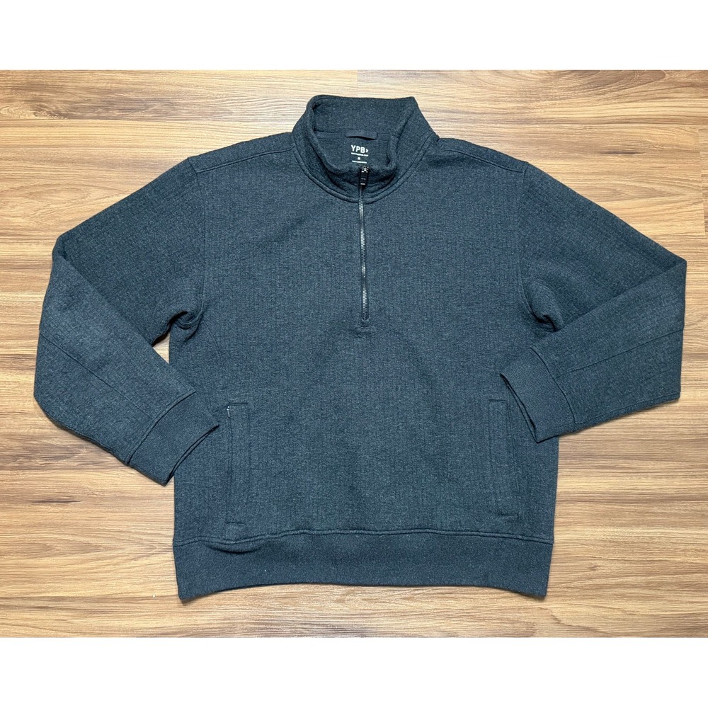 YPB Abercrombie Mens Gray Quarter Zip Ribbed Pullover Sweatshirt Size M